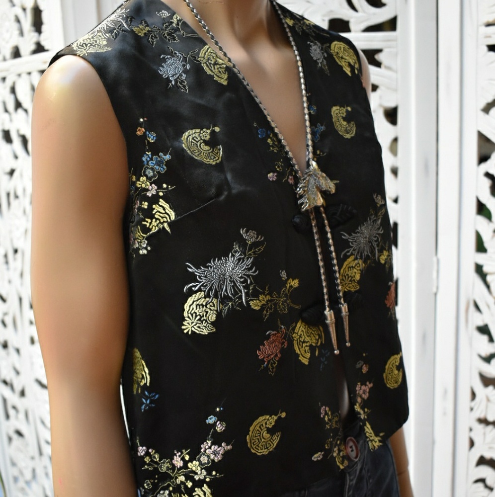 Vintage Chinese brocade satin vest S/ M